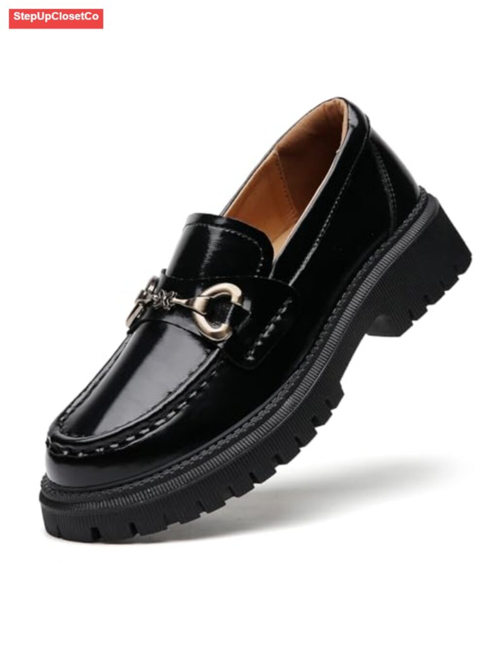 Leather Platform Loafers Womens Chunky Heel Slip-On Penny Business Casual
